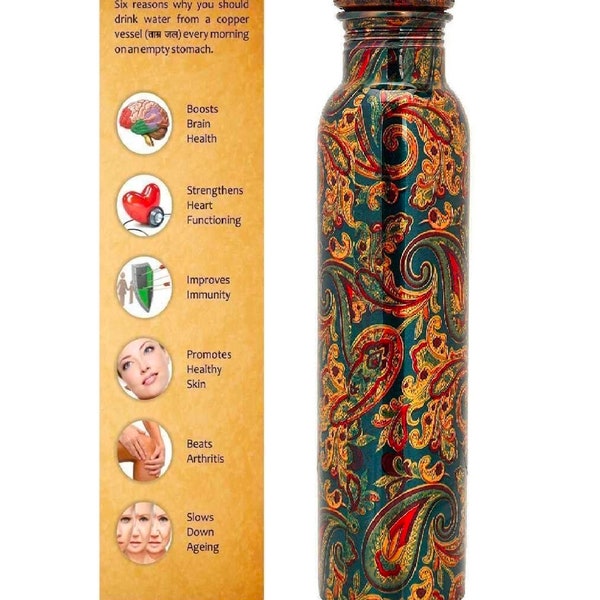 Kupferflaschen | Flaschen aus reinem Kupfer in Premium-Qualität | Reines Kupfer Wasserflasche | Natürliche gesundheitliche Vorteile (950ml)