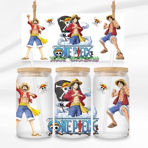 One Piece, 16oz Glass Can PNG, Glass Can Design, Sublimation Designs, UVDTF Design, Cartoon Libbey Png, Digital download