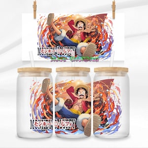 Eén stuk, 16oz glazen blikje png, glazen blikje ontwerp, sublimatieontwerpen, UVDTF-ontwerp, Cartoon Libbey png, digitale download