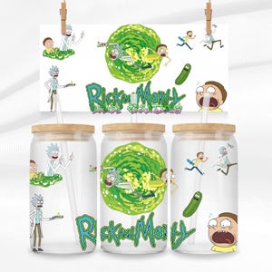 Rick, lattina di vetro da 16 once in formato PNG, design di lattina di vetro, design a sublimazione, design UVDTF, cartoon Libbey in formato PNG, download digitale