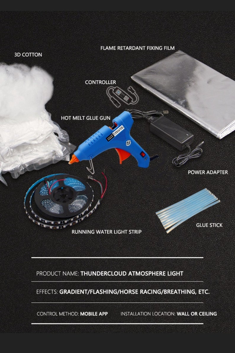 Cloud Ceiling Lighting DIY Kit Lightning Thunder Rain Etsy