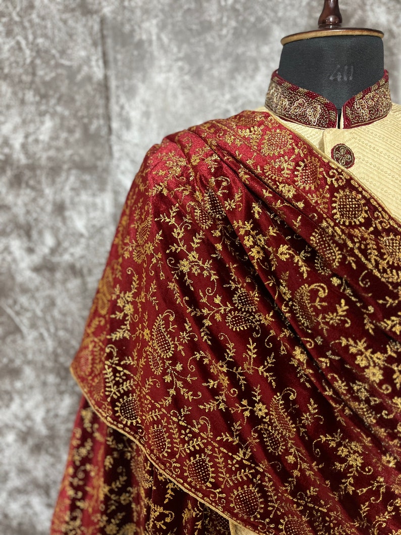 Maroon Wedding stole/Dupatta in Glitter Work.