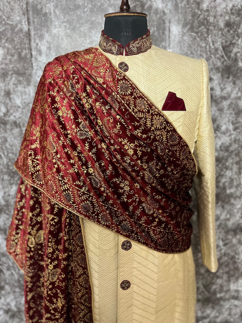 Maroon Wedding stole/Dupatta in Glitter Work.