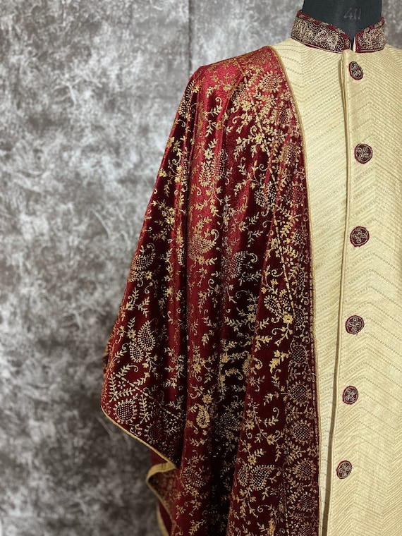 Groom Wedding Velvet Shawl/Dupatta/Stole in Maroon
