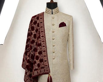 Groom Wedding Velvet Shawl/Dupatta/Stole in Maroon