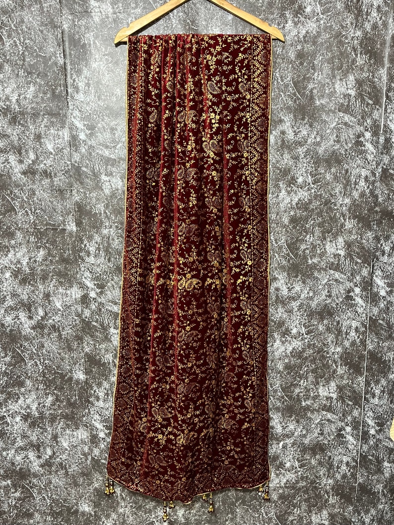 Maroon Wedding stole/Dupatta in Glitter Work.