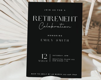 Retirement Invitation, Retirement Party Invitation Template, Printable Retirement Invite, Elegant Digital Evite Card | Canva Template