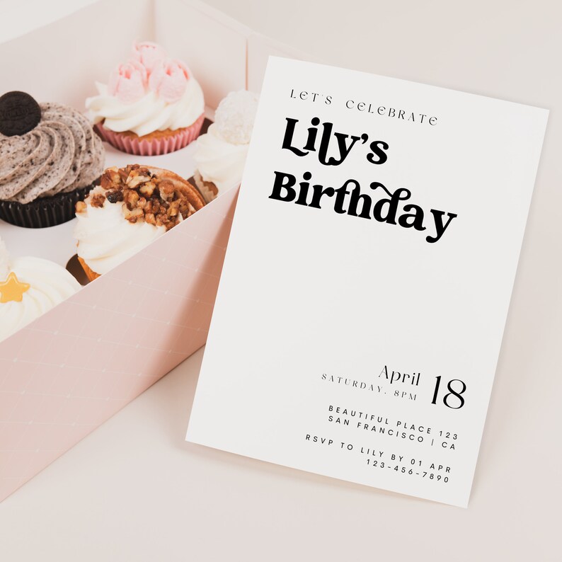 Editable Birthday Invite Template, Bold Retro Birthday Invitation Card, Printable Birthday Party Evite Digital Invitation Canva Template image 5