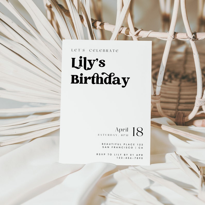 Editable Birthday Invite Template, Bold Retro Birthday Invitation Card, Printable Birthday Party Evite Digital Invitation Canva Template image 2