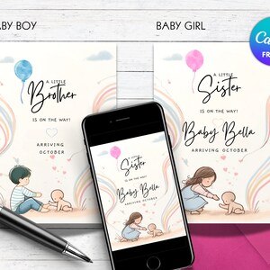 Novo anúncio de bebê Anúncio de gravidez Anúncio de bebê irmã mais nova promovido a irmão mais velho