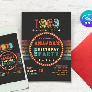 70er Jahre Geburtstagseinladung für 70er Jahre Mottoparty Einladung für Retro-Geburtstagseinladung für Erwachsene Geburtstagseinladung Canva Vintage 70er Jahre