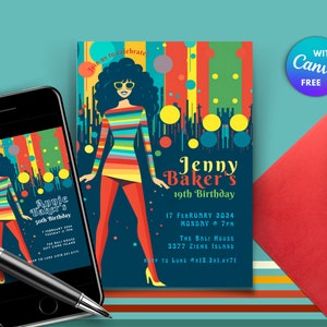Birthday Retro Canva Vintage 1973 Invite for 70s Theme Birthday for 60s Theme Party Retro Digital Invite For Her Birthday Party Invitation