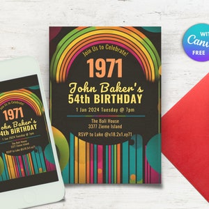 Retro 70s Invitation for 70s Theme Party Invitation for Retro Birthday Invitation for Adult Birthday Invitation Canva Template Vintage 1970s