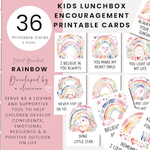 Notas para loncheras con acuarela y arcoíris boho: tarjetas de aliento imprimibles para las comidas escolares de los niños
