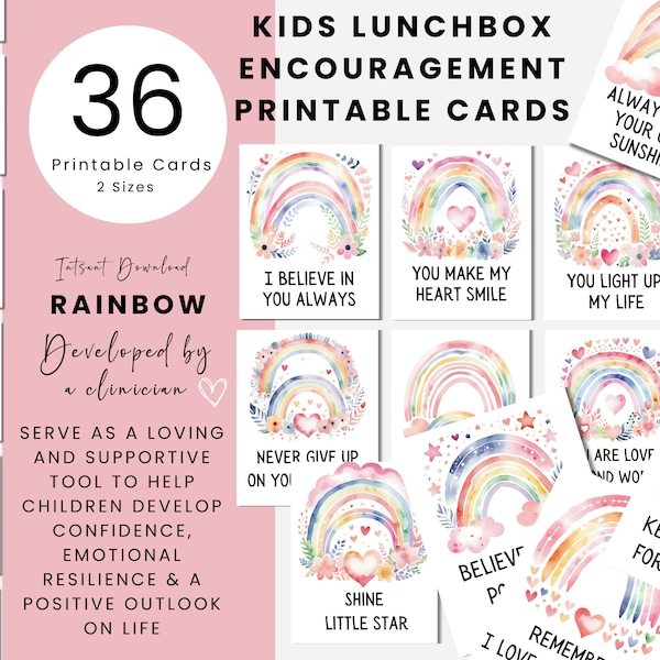 LUNCH BOX NOTES Boho Rainbow Watercolour Lunchbox notes Printable Lunch Notes Cute Lunch notes Encouragement Card Lunchbox Notes For Kids