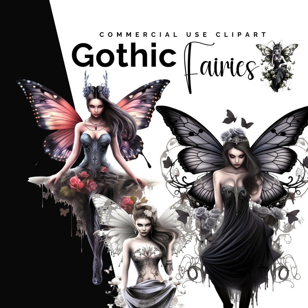 Gothic Fairy Clipart PNG Set: Dark Fantasy Art (Kommerzielle Nutzung ...