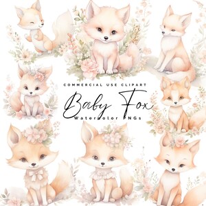 Clipart aquarelle animaux de la forêt : décoration de chambre d'enfant, baby shower, renard, utilisation commerciale en téléchargement numérique