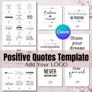 Plantillas personalizables de frases positivas para Canva: tarjetas de marca personalizadas con logotipo, 192 tarjetas de afirmación motivacionales imprimibles