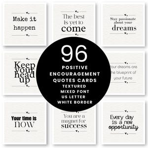 96 cartes de citations inspirantes à imprimer – affirmations positives édifiantes pour journaux, agendas et motivation au quotidien, téléchargement numérique