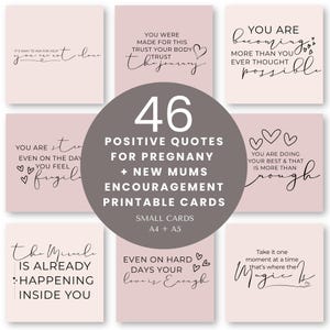 Cartões inspiradores para impressão para gestantes e novas mães: citações motivacionais com corações - cores pastel (PDF instantâneo)
