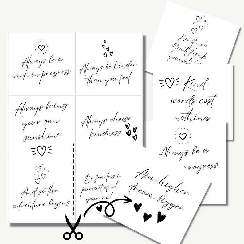 Positive Quotes Printable Cards Black & White Motivational Quotes Cards ...