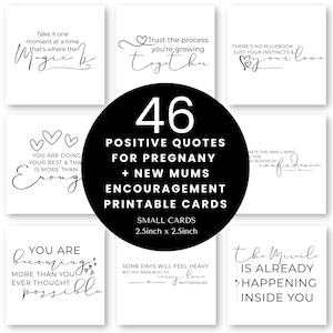 Cartões inspiradores para impressão para gestantes e novas mães: citações motivacionais com corações (PDF instantâneo)
