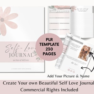 de journal sur l'amour de soi | DPP modifiable sur canevas de 230 pages | Instructions, affirmations et droits de revente