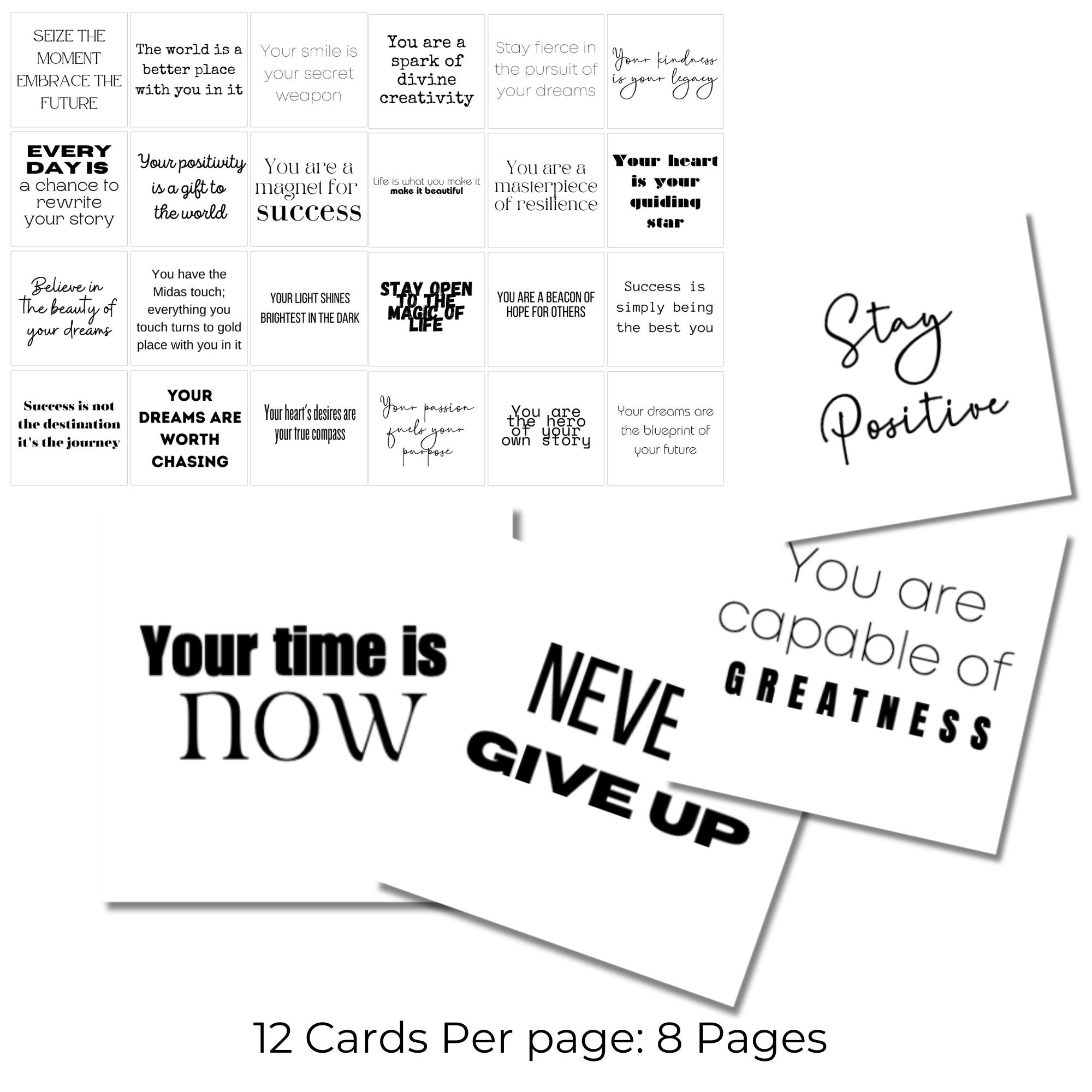 Positive Quotes Printable Note Cards Motivational Quotes Cards for ...