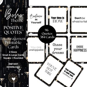Cartões inspiradores Boho para impressão: notas motivacionais para diário, planejador e quadro de visão, cartões grandes e pequenos