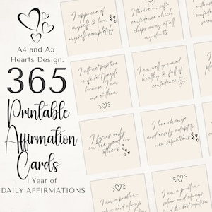 365 cartes d'affirmation du jour à imprimer – Citations inspirantes sur le thème du cœur pour femme, cadeau pour l'amour de soi et la croissance personnelle