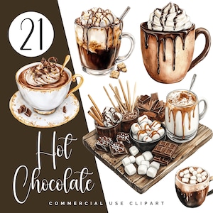 Pacote de clipart PNG de chocolate quente aquarela aconchegante - Ilustrações digitais de bebidas de inverno