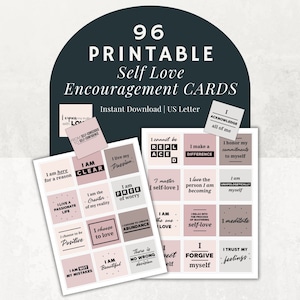 96 tarjetas imprimibles de afirmación de amor propio: frases motivadoras y de aliento positivo para el crecimiento personal