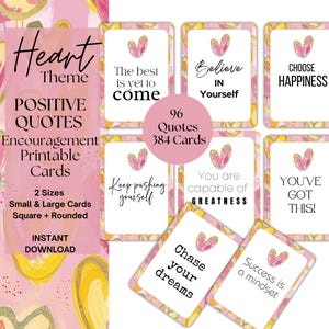 Druckbare Ermutigungskarten mit Herzmotiven: Motivierende Positive Zitate Sprüche in großen & kleinen Größen zur täglichen Inspiration