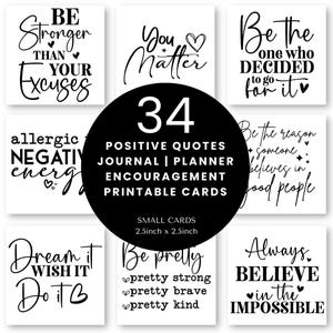 Cartes imprimables de citations positives : PDF d'inspiration motivante de 2,5 x 2,5 pouces à télécharger instantanément