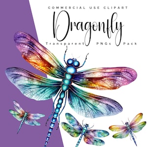 Rainbow Dragonfly Clipart PNG: digitale stickers voor knutselen en kaarten maken (commercieel gebruik)