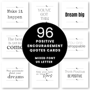 Schede con citazioni motivazionali stampabili - Frasi motivazionali minimaliste in bianco e nero per l'incoraggiamento quotidiano e la cura di sé