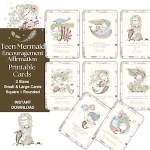 Tarjetas de Afirmaciones de Sirena para Adolescentes: Notas de Ánimo Imprimibles, Insertos para Diarios y Agendas, Impulso al Amor Propio y la Confianza