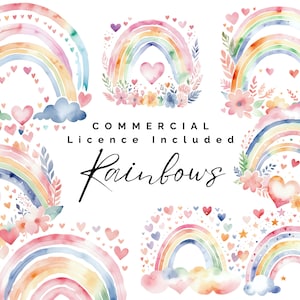 Boho Aquarell Regenbogen Clipart Bundle: Rosa PNG, niedliche Kinderzimmer Kunst, digitaler Download für kommerzielle Nutzung