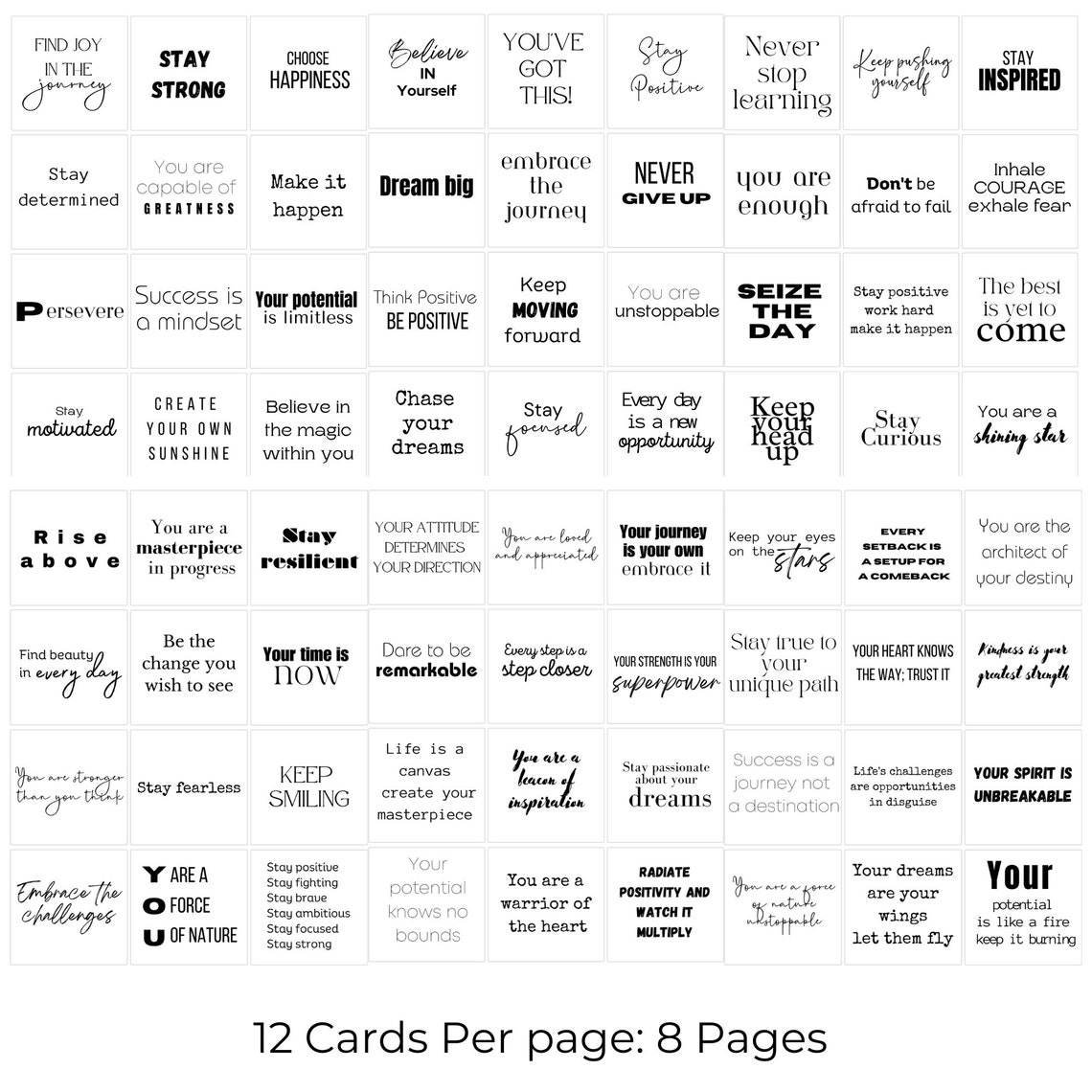 Positive Quotes Printable Note Cards Motivational Quotes Cards for ...