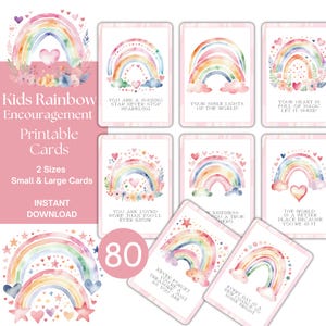 Rosa Aquarell Regenbogen Ermutigungskarten für Kinder: Lunch Box Notizen & Wachstums-Mindset-Booster (80 Karten)
