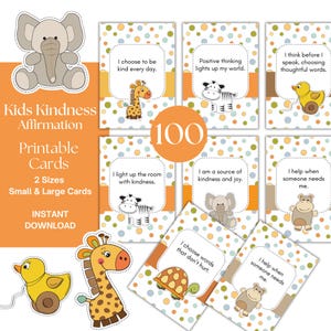 Tarjetas de afirmación de bondad y empatía para niños imprimibles: diseños de animales adorables para enseñar una mentalidad positiva