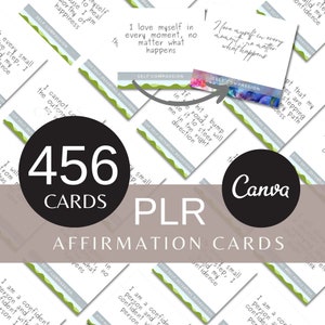Bevestigingskaartsjabloon canvas, maak je eigen kaarten om door te verkopen - 456 positieve bevestigingen, aanpasbare CANVA-sjablonen, PLR-kaarten