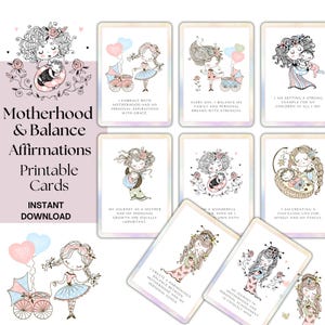 Tarjetas de afirmación de maternidad para imprimir: inspiran equilibrio y cuidado personal para mamás (3 tamaños disponibles)