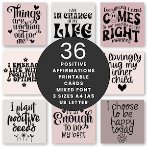 Druckbare Inspirational Affirmationskarten, Motivationszitate für die tägliche Ermutigung | 36 Positive Affirmationen | A4, A5, US Letter