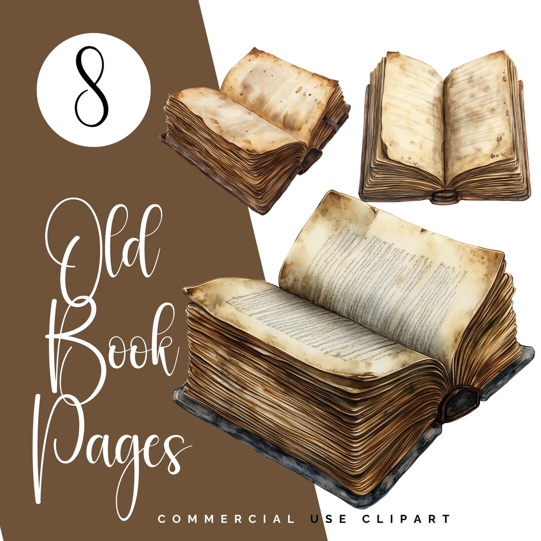 Vintage Book Page Clipart: Transparent Pngs for Digital Stickers, Junk Journals & Commercial Use ...