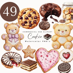 Aquarell Chocolate Chip Cookie & Kekse Clipart: 49 PNG Bilder für kommerzielle Projekte
