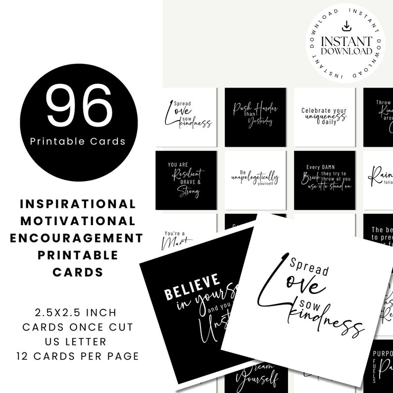 Positive Quotes Printable Note Cards Motivational Quotes Cards for ...