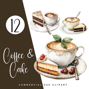 Aquarell Kaffee & Kuchen Clipart PNG Set für Cafés, Menüs und Kaffeeliebhaber - Kommerzielle Nutzung