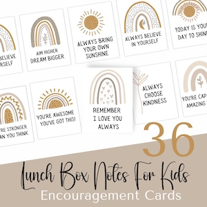 Boho Regenbogen Lunch Box Notizen zum Ausdrucken - Kinder Ermutigungskarten für die Schule - motivierendes & niedliches Kindergarten Geschenk