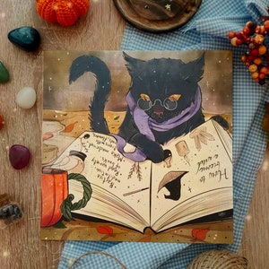 Reading a book illustrated print